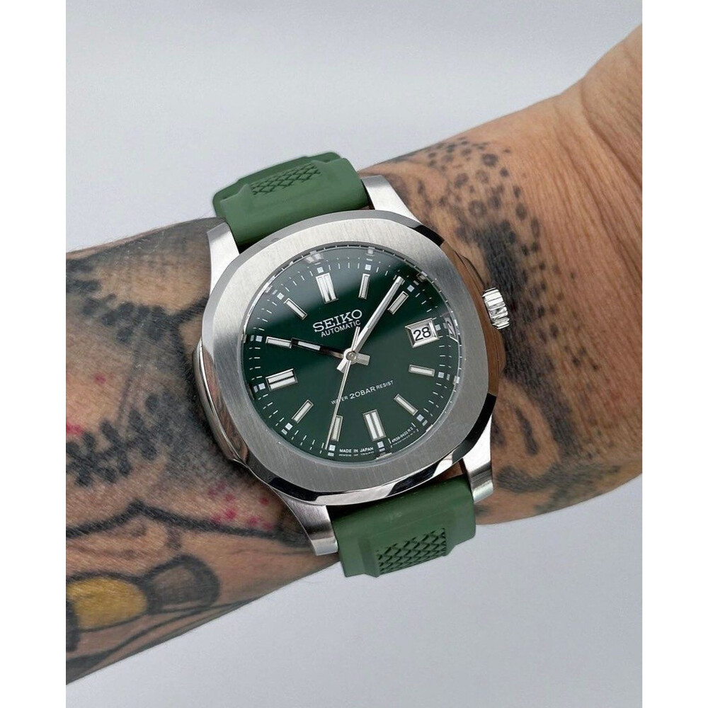 Custom Seiko Mod • Green Nautilus Datejust on rubber strap • 42mm